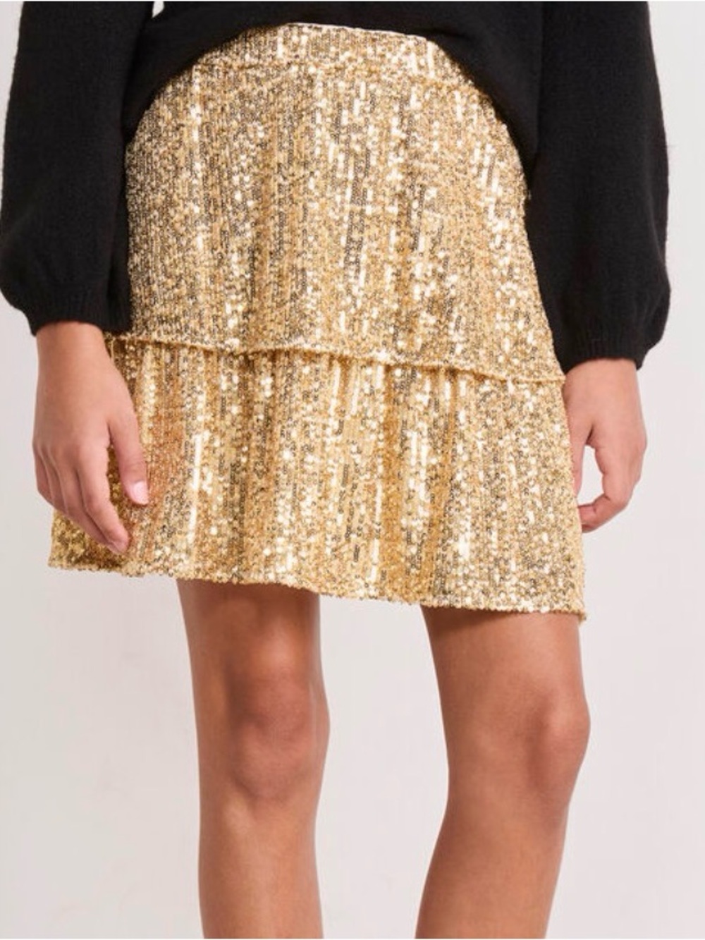 Vineyard Vines Girls Silver & Gold Sequin Tiered Mini Skirt